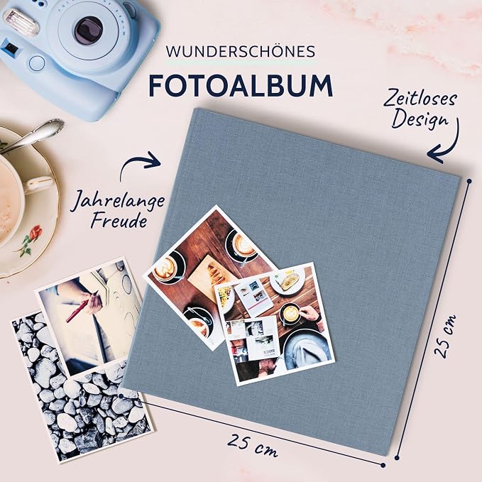 goldbuch Summertime Trend 2 24607 Photo Album with 60 White Pages with Pargamine Dividers, Memory Album with Linen Cover, Photo Album for Gluing, Blue/Grey, 25 x 25 x 4 cm - Image 2