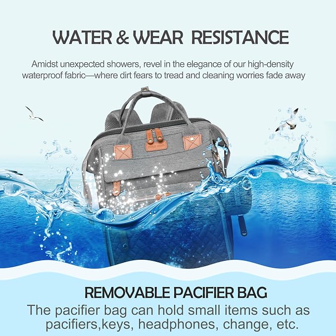 Diaper Bag Backpack with Changing Station, Waterproof for Travel, Gray - Image 6