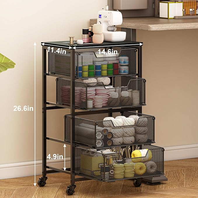 Rolling Cart with Drawers, 4-Drawer Storage Cart on Wheels with Wooden Top, Metal Utility Cart with Storage Drawers, Craft Storage Art Cart for Classroom, Office, Kitchen, Bedroom,Patent Pending - Image 2