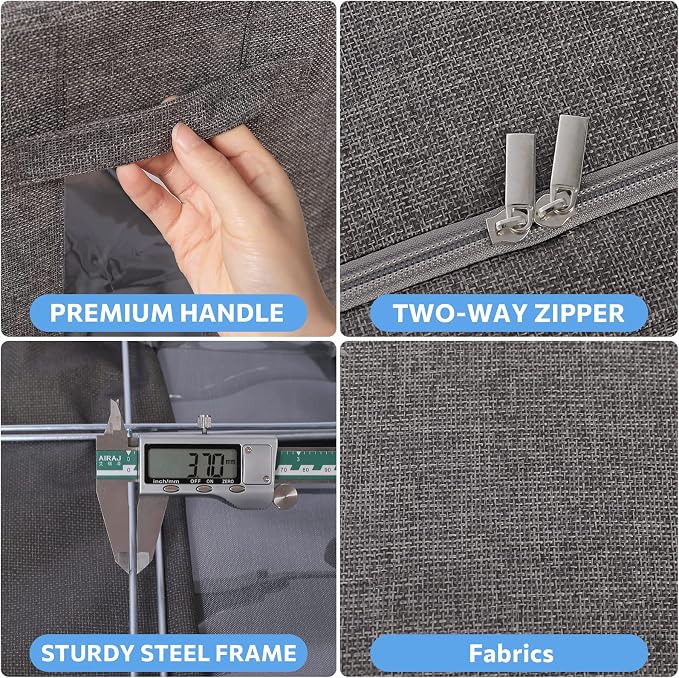CYhom Clothes Storage Bins Box - Linen Fabric Foldable Stackable Container Organizer Set with Clear Window & Carry Handles & Metal Frame (Dark Gray, Medium-36L) - Image 4