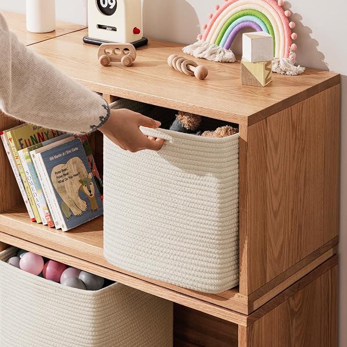 joybest 11inch Cube Storage Bins, Cotton Rope Woven Organizer Basket | Set of 4 Cube Bin Square Shelves Organizer Closet Storage, Nursery, Toy Organization, Beige - Image 6