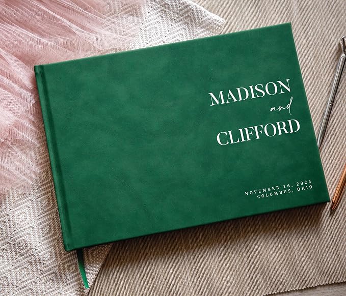 Personalized Guest Book - 11.5" x 8.5" Premium Custom Guest Signing Book with Bookmark and Blank Pages for Wedding Reception Table Decoration Engagement Birthday Party Event, Emerald - Image 6