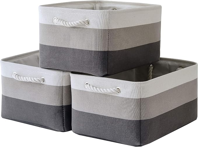 Large Storage Baskets for Shelves, Fabric Baskets for Organizing, Collapsible Storage Bins for Closet, Nursery, Clothes, Toys, Home & Office [3-Pack, Gray Gradient] by Sacyic