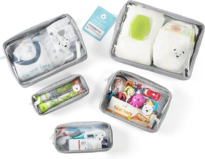 5 Piece Diaper Bag Organizer Pouch Set, Clear with Zippers and Nestable - Image 4