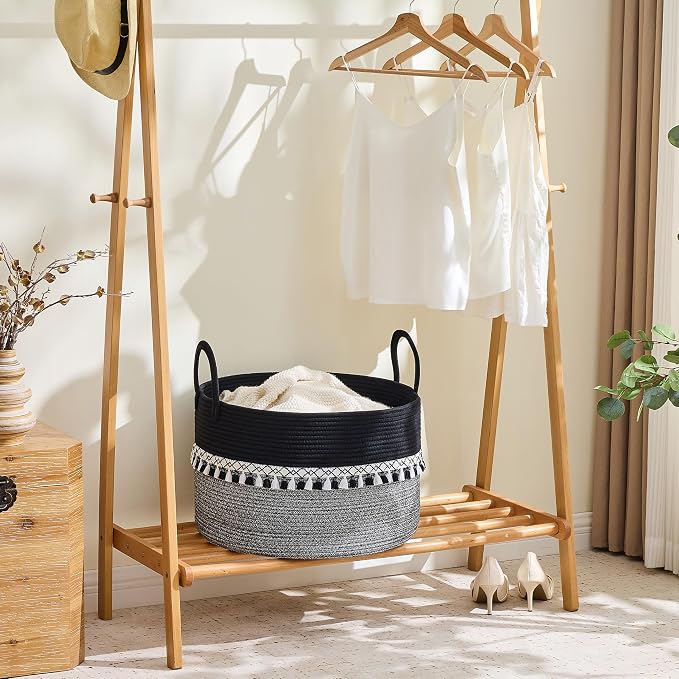 KAKAMAY Large Blanket Basket with Handles, Storage Basket for Living Room | Extra Large Capacity | Natural Cotton Rope | Blanket Storage | Woven Storage Basket | Stuffed Animal Storage | Laundry Basket - Image 5