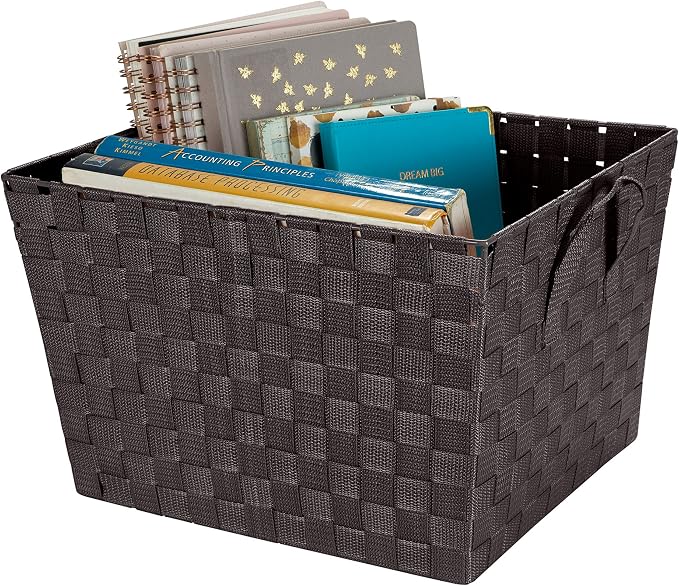 Simplify Large Woven Strap Tote | Decorative Storage Basket | 2 Handles | Organization | Closet | Bedroom | Bathroom | Nursery | Accessories | Toys | Gifts | 2 Pack | Chocolate - Image 7