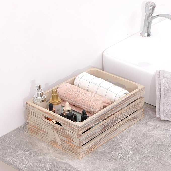 Large Size Wood Crates for Storage, Decorative Vintage Walnut Wooden Boxes for Display, Handmade Solid Wood Set of 3 Rustic Crates (Walnut) - Image 5