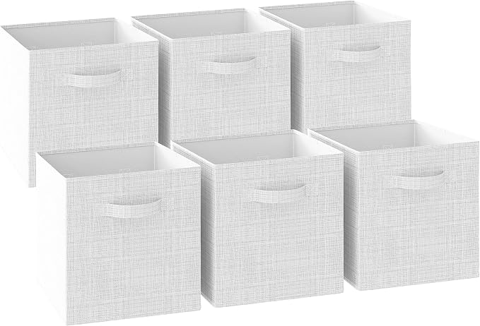 NEATERIZE Fabric Storage Cubes - 6 Pack Heavy Duty White-Grey Bins - 13 Inch Cube Organizer, Use As A Clothes Storage Box, Baskets For Shelves or Cubbies by Neaterize