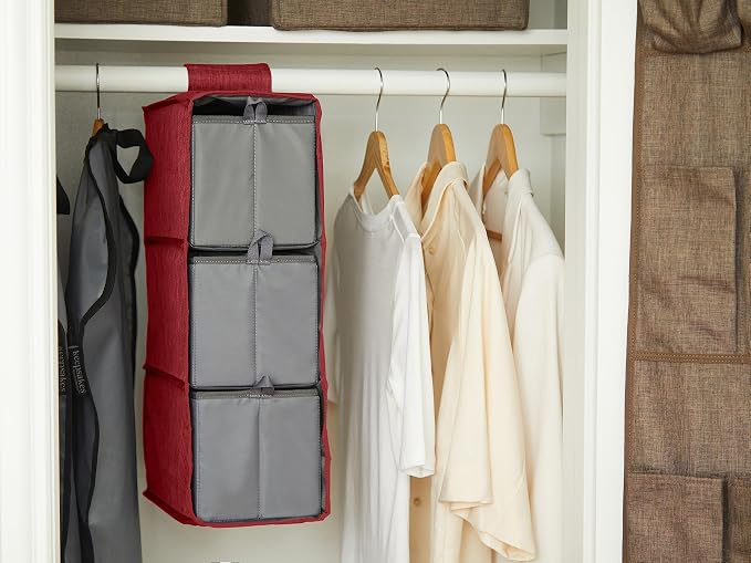 Covermates Hanging Shoe Organizer Set, 7"W x 13.5"D x 20.75"H, Red Heather | durable polyester construction, removable trays, 3-year warranty - Image 5