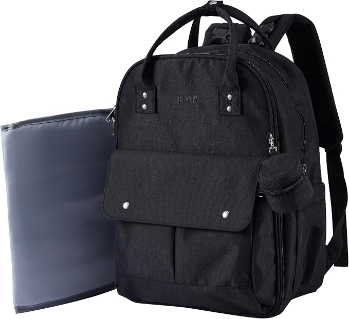 Large Capacity Diaper Bag Backpack, Wet/Dry Separation Black | Allovely Diaper Bag Backpack, Large 22L Baby Bags for Boys Girls, Multi-functional Travel Diaper Backpack, Stroller Straps by Allovely