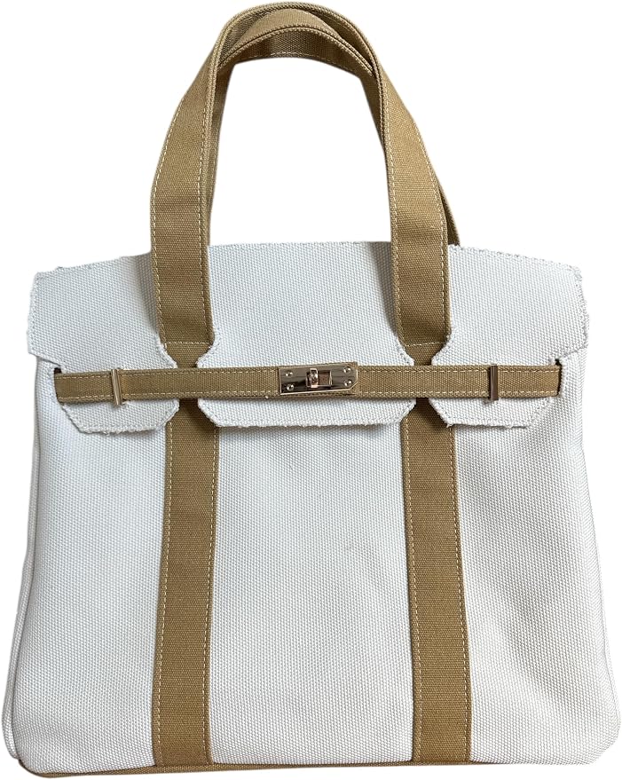 Canvas Tote, 8 Pockets, Distressed Finish, Structured Silhouette(Cream/Beige) - Image 4