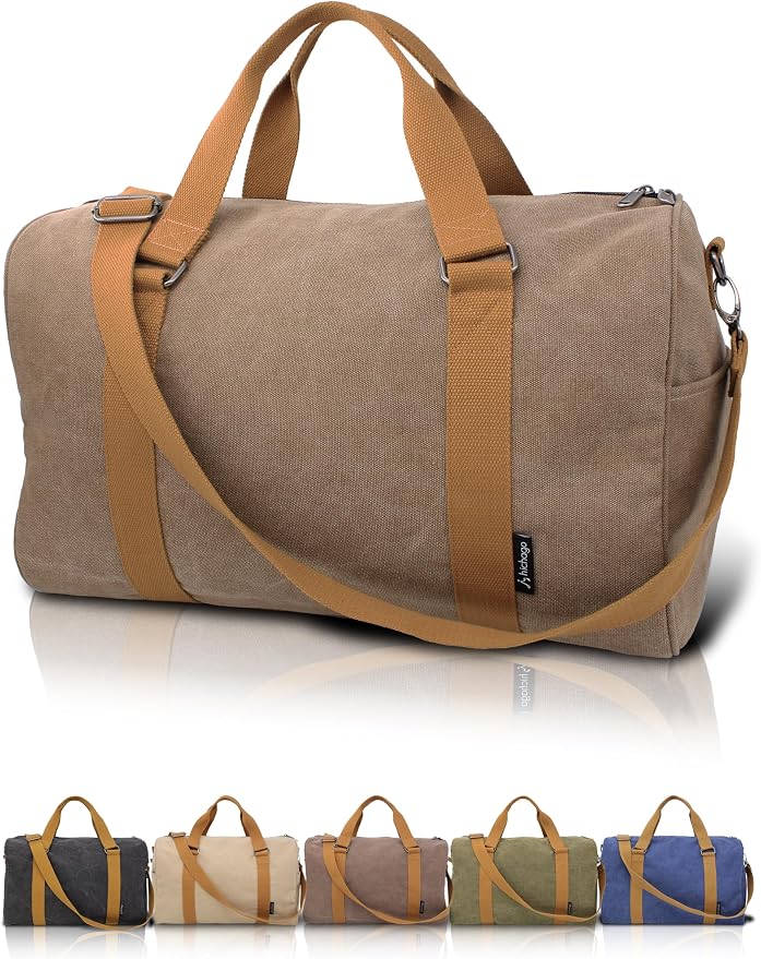 Travel Duffel Bag - 40L Weekender Carry-On, CanBoss (Brown) | Spacious 40L canvas weekender duffle for women & men - gym, travel and carry-on bag with trolley sleeve and 6 pockets by Unknown