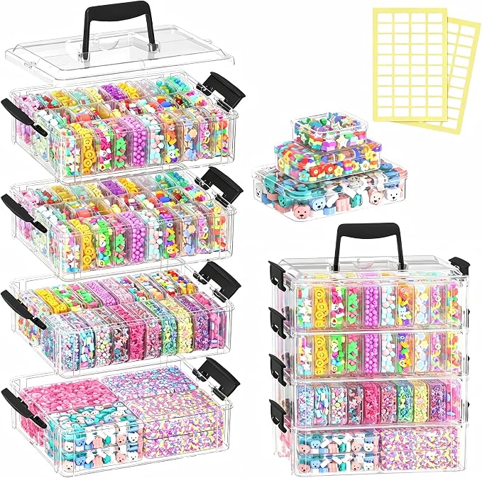 Stackable Bead Storage Organizer, 88 Small Plastic Containers with Lids, 4-Layer Clear Bead Organizer Box, 3 Sizes, Portable, for Jewelry and Crafts - Image 2