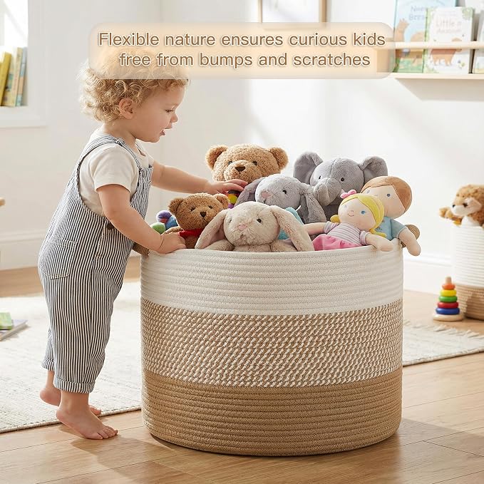 Artfeel 100L Large Cotton Rope Basket, Decorative Woven Blanket Storage for Living Room, Boho Toy Storage & Toy Box for Kids, Versatile Laundry Basket & Nursery Hamper for Blankets(Brown) - Image 2