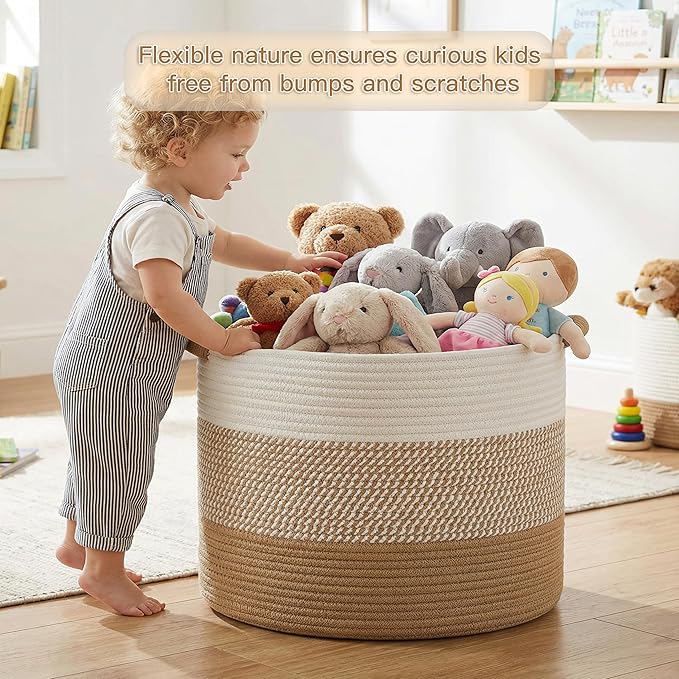 Artfeel 40L Large Cotton Rope Basket, Decorative Woven Blanket Storage for Living Room, Boho Toy Storage & Toy Box for Kids, Versatile Laundry Basket & Nursery Hamper for Blankets(Brown) - Image 2