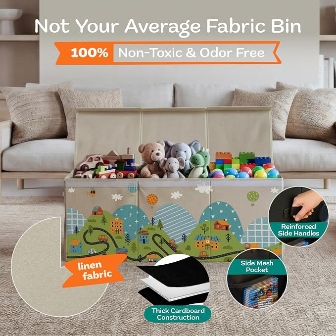 SoftOwl Extra Large Toy Storage Organizer with Lid - Sturdy, Collapsible Toy Chest Storage Box with Cute Design - Toys Bin with Dividers for Kids, Boys, Girls, Nursery, Bedroom, Play room 37"x16"x14" - Image 4