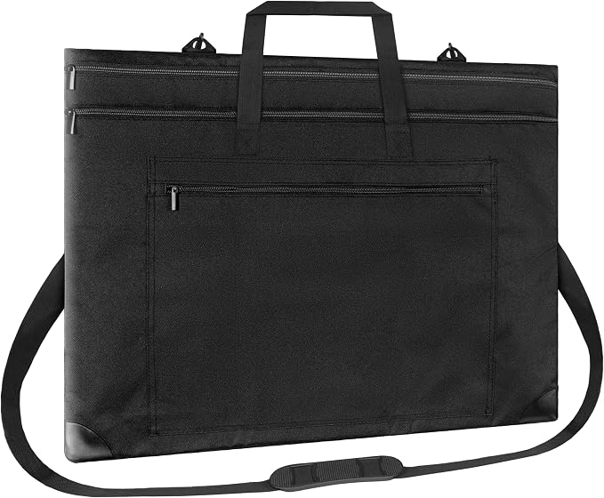 ZKOO Light Weight Art Portfolio Bag, 24x36 Artist Canvas Case with Detachable Shoulder Strap, Leather Corners, Art Portfolio Case for Artwork, Poster, Sketching, and Drawing (24" x 36" Black) by ZKOO