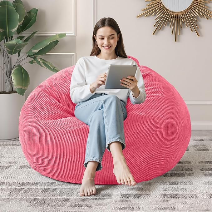 3FT Bean Bag Chair for Adults,3' Big Teardrop Beanbag with Filler | Beanbag Chair with Memory Foam Filled,Bean Bags with Handy Handle&Machine Washable Cover for Living Room,Bedroom-Pink by Cansunna