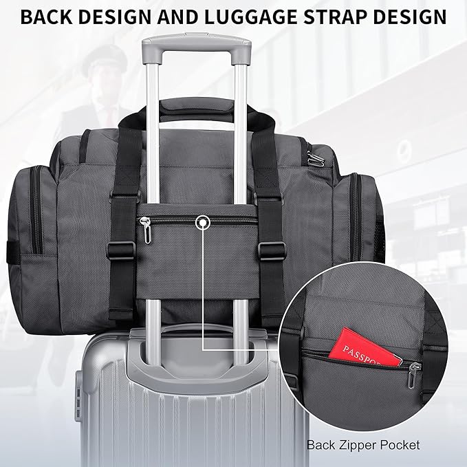 WITZMAN Duffle Bag for Men Large 49L Convertible Nylon Travel Sports Bag | With Shoe Compartment and Dry-wet Pocket, Fits 16" Laptop, Carry On, For Gym, Weekender, Overnight Trips, B719 Silvery Grey - Image 6