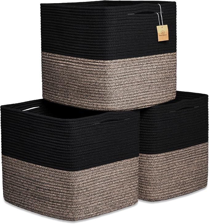 NaturalCozy 13x15x13 Kallax Storage Cubes Bins, 3 Pack | Cotton Rope Cube Storage Bin Woven Baskets for Organizing | Kallax Insert Storage Baskets for Shelves Organizer, Kids Toy, Closet Baby Nursery by NaturalCozy