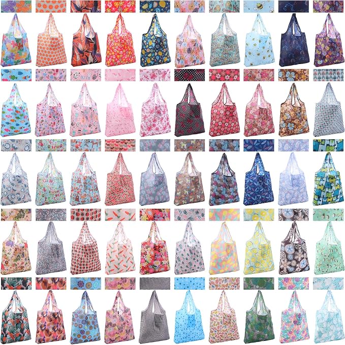 Paterr 50 Pack Reusable Grocery Bags Foldable Shopping Tote | Washable Lightweight Bags Bulk with Handles for Women Summer Beach Travel Market Gift by Paterr