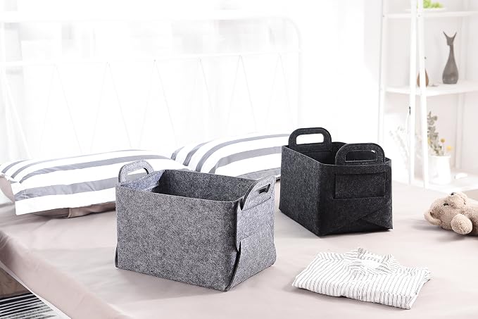 Minoisome Storage Basket Felt Storage Bin Collapsible& Convenient Box Organizer with Carry Handles for Office Bedroom Closet Babies Nursery Toys Laundry (Grey, 13.8inch（L）×9.5inch（W）×8.3inch（H）) - Image 5