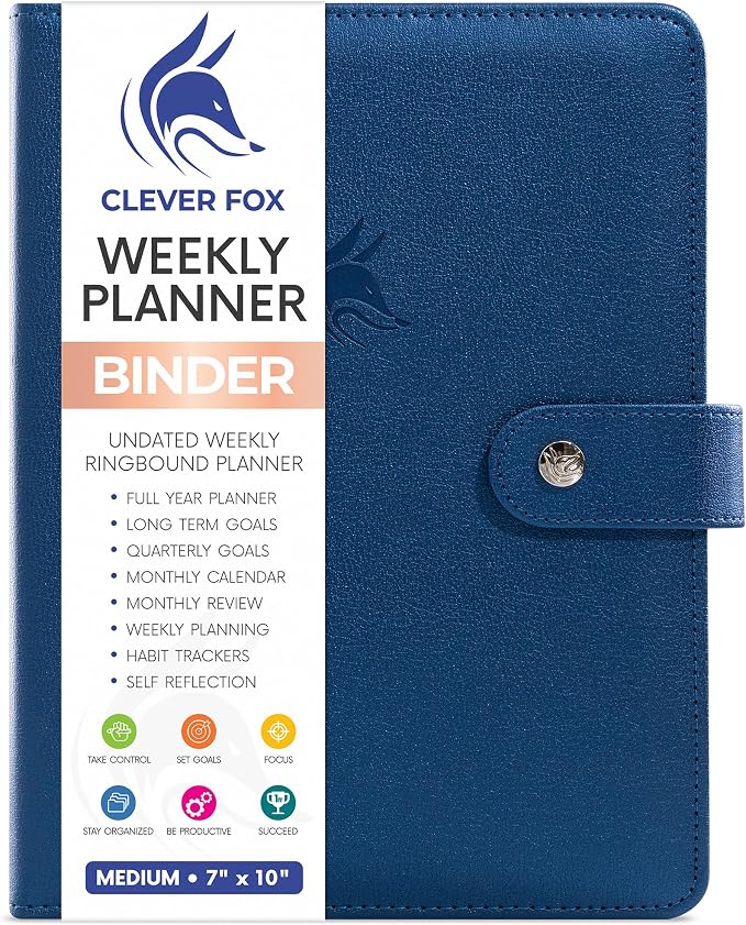 Clever Fox Weekly Planner Binder – Goal Setting Planner for Time Management & Weekly Tasks – Work & Life Organizer with To Do List & Habit Tracker – Undated, 7″ x 10″ Hardcover (Mystic Blue) | 7 x 10 in with A5 pages, mini 3 ring portfolio organizer, w... by CleverFox