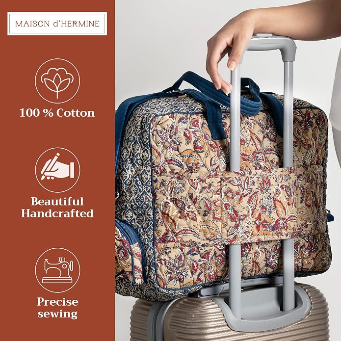Maison d' Hermine Weekender Bags for Women Cotton Quilted Duffel Overnight Luggage Weekend Bag for Men Gym Gifts Travel | Overnight Luggage Weekend Bag for Men Gym Sports Gifts Duffle bag Business Travellers Trip Spring Summer - Image 4