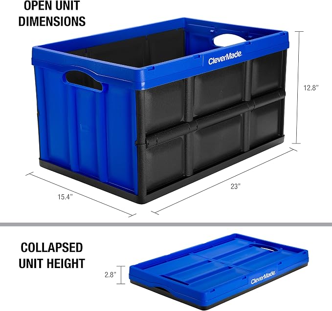 CleverMade CleverCrates 62 Liter Collapsible Storage Bin/Container: Solid Wall Utility Basket/Tote, Royal Blue - Image 3