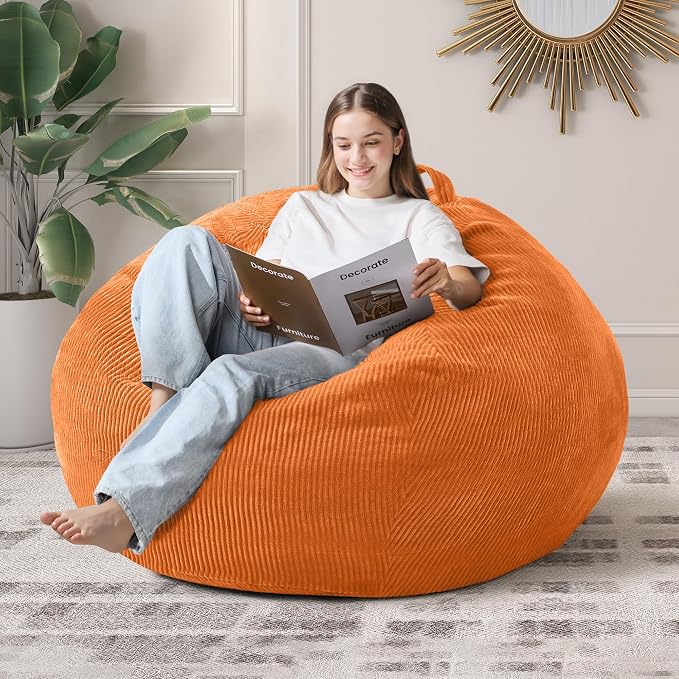 4FT Bean Bag Chair for Adults,Large Teardrop Beanbag with Filler | Beanbag Chair with Memory Foam Filled,Bean Bags with Handy Handle&Machine Washable Cover for Living Room,Bedroom-Orange by Cansunna