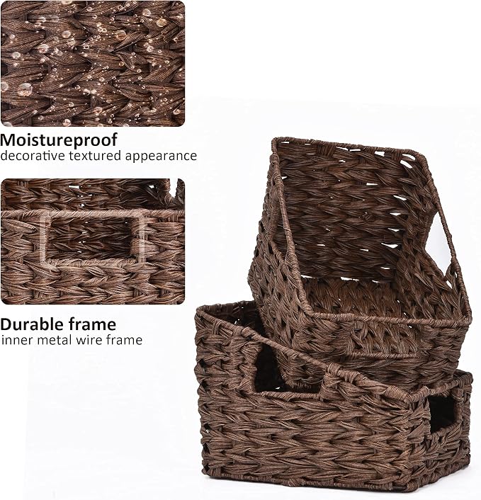 GRANNY SAYS Wicker Storage Baskets, Waterproof Wicker Basket with Handles | Wicker Storage Baskets for Pantry, Open Front Basket for Shelves, Kitchen Storage Baskets, Decorative Basket for Home Decor - Image 4