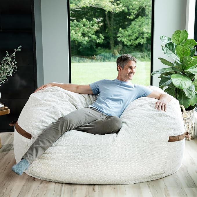 Big Joe Fuf 7Ft Giant Foam Bean Bag Chair, Oversized Couch with Removable Cover for Kids, Teens, Adults, Sandstone Textured Boucle, 7 Foot | Premium Shredded Foam Filled, Textured Boucle, Adult-Sized Comfortable Seating, Supports Up to 300 lbs - Image 2