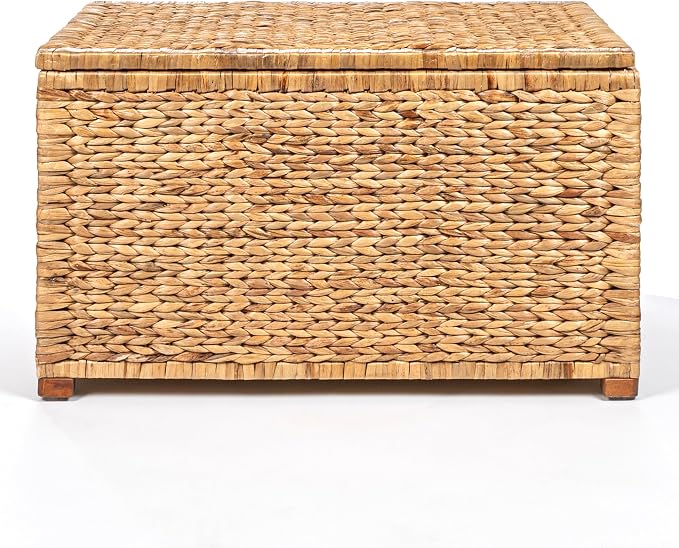happimess HPM9005A Anada Wicker Weave 30" Storage Trunk, Wooden Frame/Water Hyacinth, Farmhouse, Transitional, Coastal, Rustic for Office, Dorm Room, Living-Room, Bedroom, Dining-Room, Natural | Solid Mahogany Construction, Collapsible Folds Flat, Remo... - Image 9