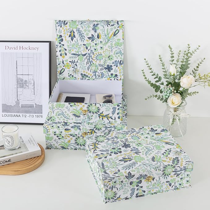 Soul & Lane - Floral Boxes with Gold Hardware, Set of 3, Midnight Garden | Large Stacking Keepsake Boxes with Lids for Home Decor and Organizing, Pretty Elegant Cardboard Paper Storage Trunks - Image 6