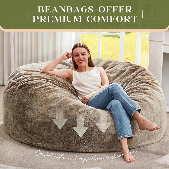 Hobestluk Bean Bag Chair for Adult Giant Beanbag with Filler Brown 5FT | Breathable Material Removable Machine Washable Cover Memory Foam Living Room Bedroom Reading Gaming Oversized Large Big - Image 6