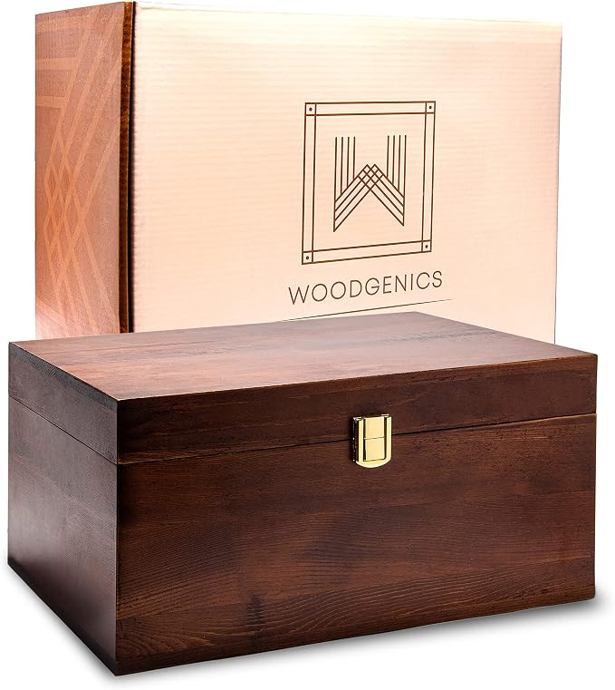 Large Wooden Storage Memory Gift Box with Hinged Lid (Chocolate Brown) - Image 2