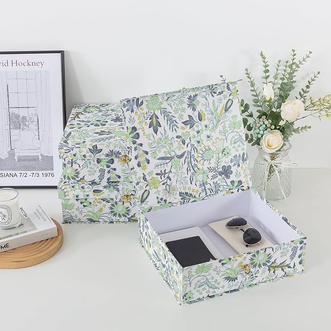Soul & Lane - Floral Boxes with Gold Hardware, Set of 3, Midnight Garden | Large Stacking Keepsake Boxes with Lids for Home Decor and Organizing, Pretty Elegant Cardboard Paper Storage Trunks - Image 5