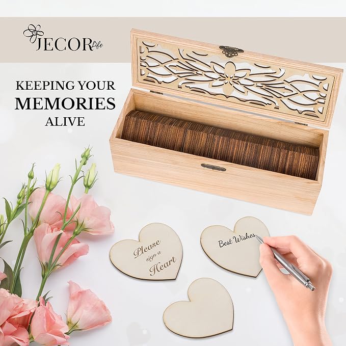 Alternative Guest Book Box - Wedding Guest Book Alternative - Pattern | - 98 Large Wooden Hearts - Baby Shower, Bridal Shower, Anniversary, Birthday, Retirement, Funeral Guest Book Alternatives - Image 2