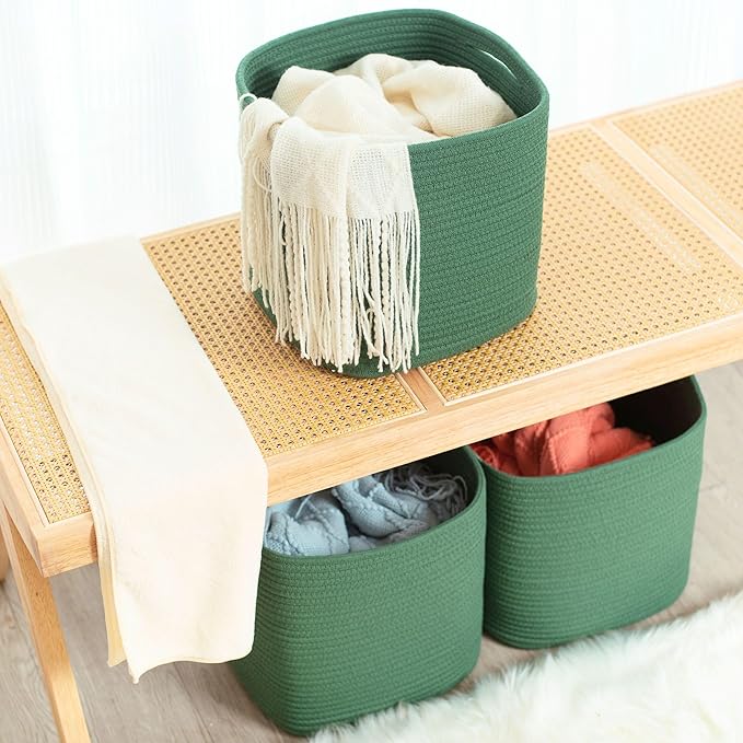 3-Pack 11x11 Inch Cube Storage Bin, Woven Storage Cube Organizer, Closet Organizer, Cute Square Storage Bins, Decorative Classroom Bathroom Pantry and Shelf Baskets, Green - Image 4