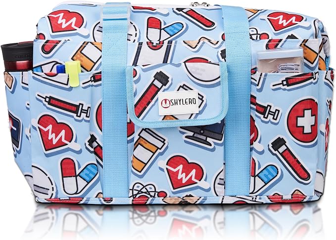 White Peas Nurse Bag & Utility Tote - Waterproof, Top YKK Zip, L18" x H14" x W7" - SHYLERO by SHYLERO