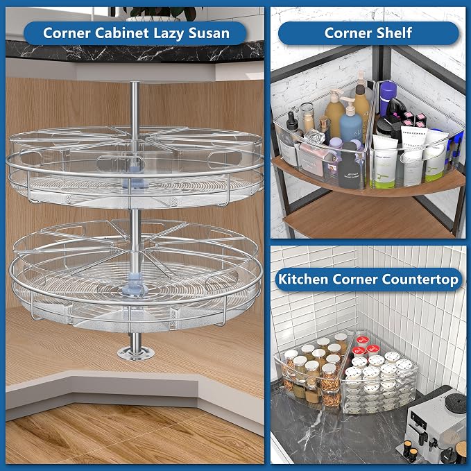 Lazy Susan Organizer Bins for 28"-29" Diameter Corner Cabinet Lazy Susan, 8 Pack, Clear Plastic Cabinet and Pantry Storage Bin, 1/8 Wedge-Food Safe, BPA Free - Image 8