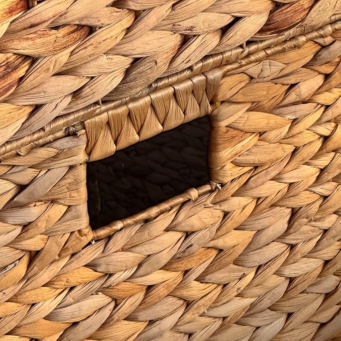4 Decorative Hand-Woven Water Hyacinth Wicker Storage Basket, 16x11x11 Ideal for Shelving Units - Image 6