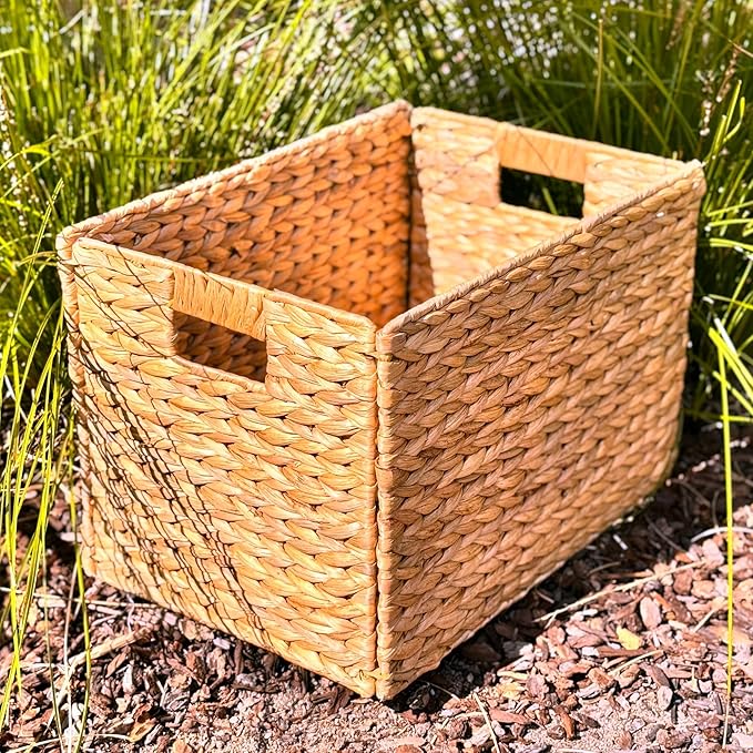 6 Decorative Hand-Woven Water Hyacinth Wicker Storage Basket, 16x11x11 Ideal for Shelving Units - Image 6