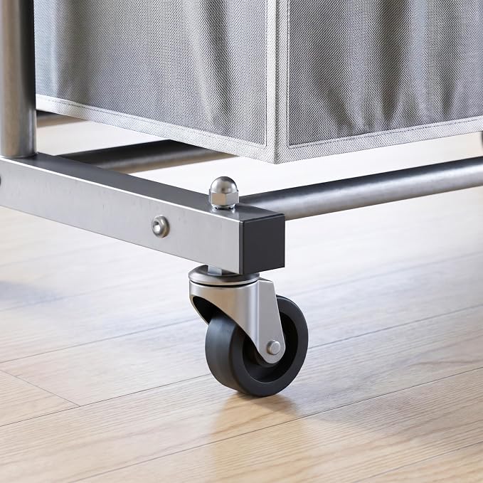 Simple Houseware Laundry Sorter Cart with Hanging Rod, Silver | Extendable Width from 30.25 to 49.25", Removable 3-Section Laundry Basket - Image 3