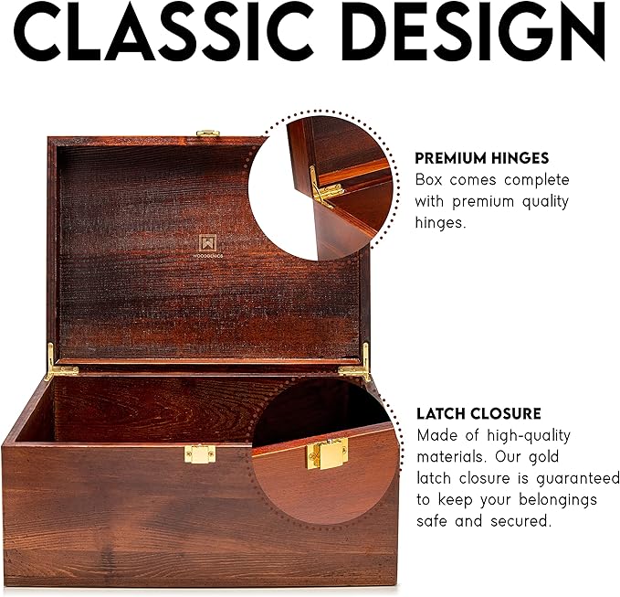 Large Wooden Storage Memory Gift Box with Hinged Lid (Chocolate Brown) - Image 3
