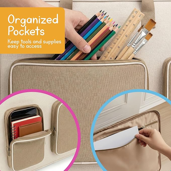 Large Art Portfolio Bag with Padded Protection – 30"×21.5" Water-Resistant Storage & Travel Bag for Canvases, Posters, Cutting Mats, Teaching Materials, Multiple Pockets - Image 3