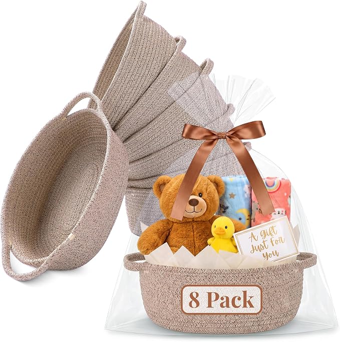 VIRETH HAUS 8pcs Small Woven Baskets with Gift Bags, Ribbons & Wrap Papers | Gift Baskets Empty to Fill for Valentines, Baby Shower, Easter, Christmas Day, Decorative Storage Bins for Toys & Home by Unknown