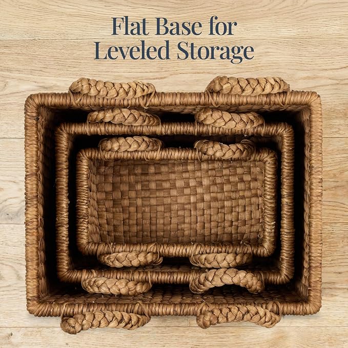 Best Choice Products 3Pc Shelf Baskets, Small, Large and XL Chunky Woven Wicker Rattan Storage Baskets w/Braided Handles, Organizer Bins for Blankets, Pillows, Shoes and Toys - Chestnut - Image 9