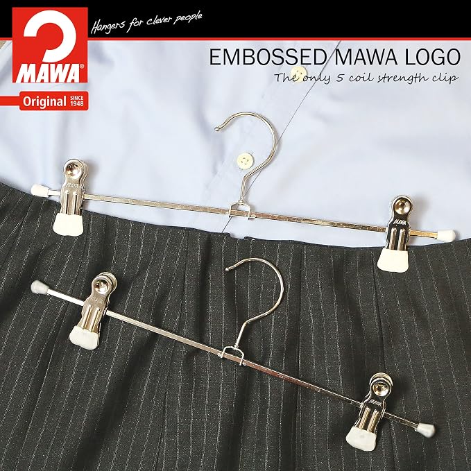 Mawa by Reston Lloyd Space-Saving Clothes Hanger for Pants and Skirts with Two Non-Slip Clips, Style K/30D, 12-Inch, Set of 12, White - Image 2