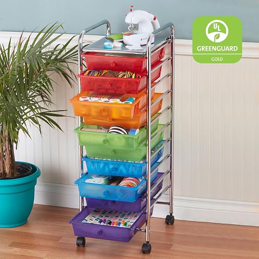 ECR4Kids 10-Drawer Everyday Mobile Storage Utility Cart, Assorted | Durable plastic bins, steel frame, GREENGUARD Gold Certified, 50 lb capacity, rolling casters, craft supplies, office, home - Image 6